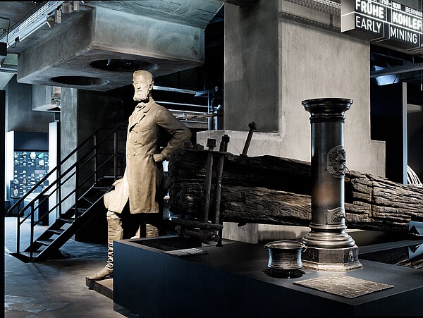 early coal production with a statue of Alfred Krupps, permanent exhibition in ruhr museum at zollverein 