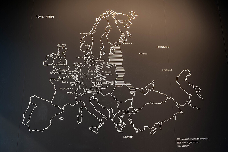 Map of Europe with post-World War II borders in the first exhibition space