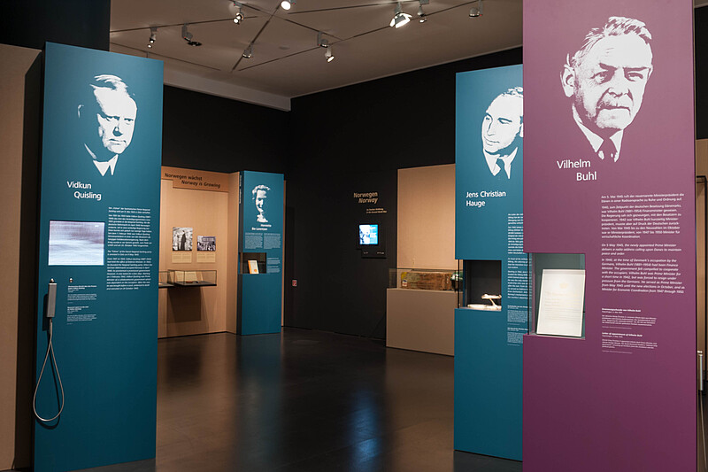 Biography section; Norway on the left, exhibition 